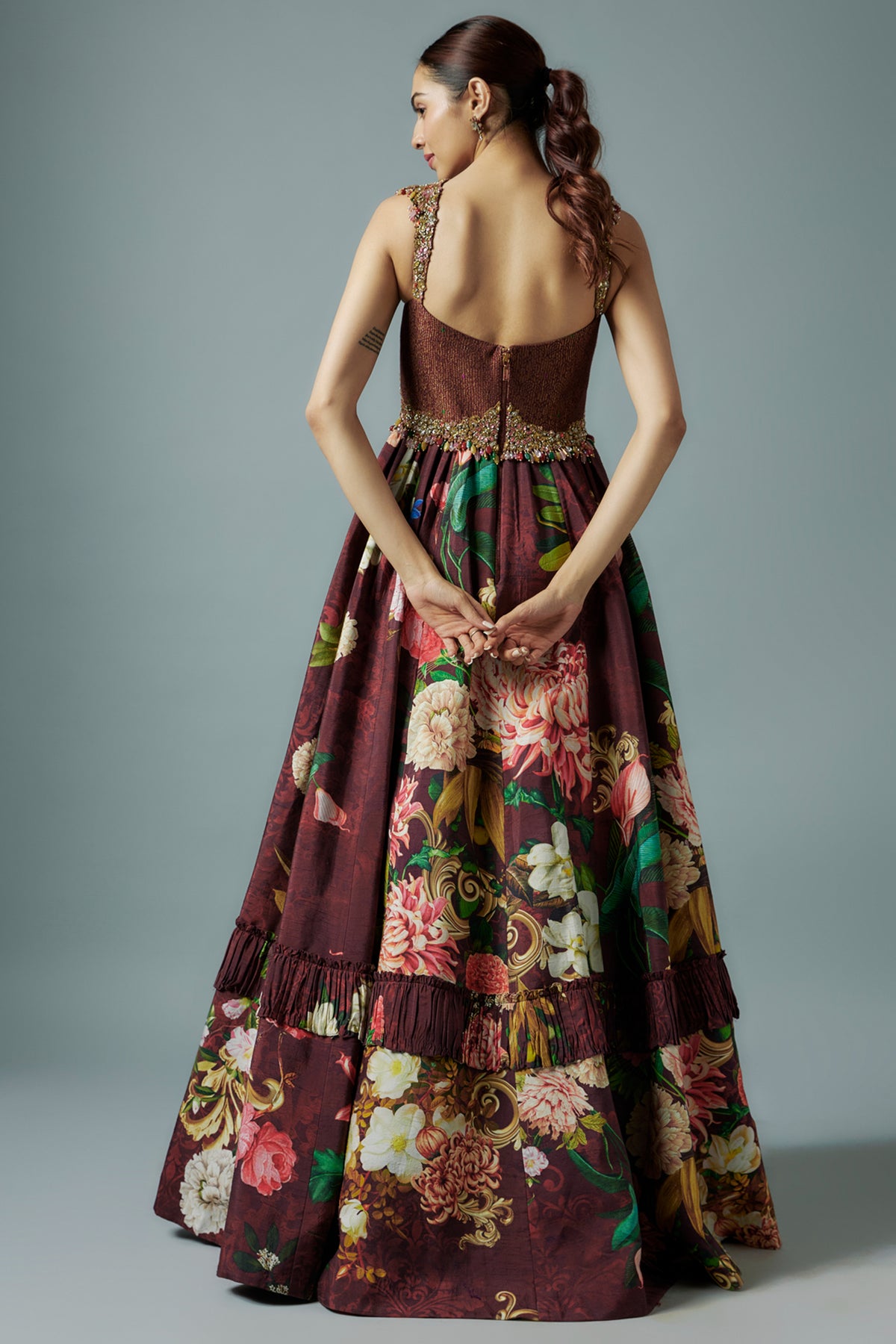 Maroon Botanical Printed Gown
