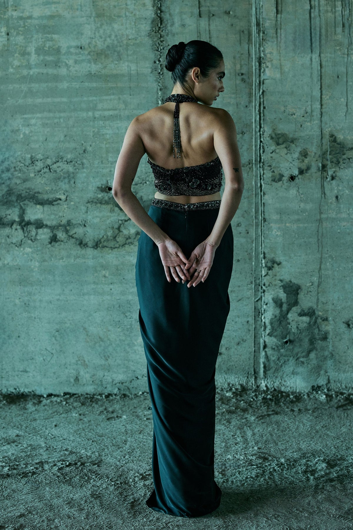 Black Embellished Bustier With Skirt