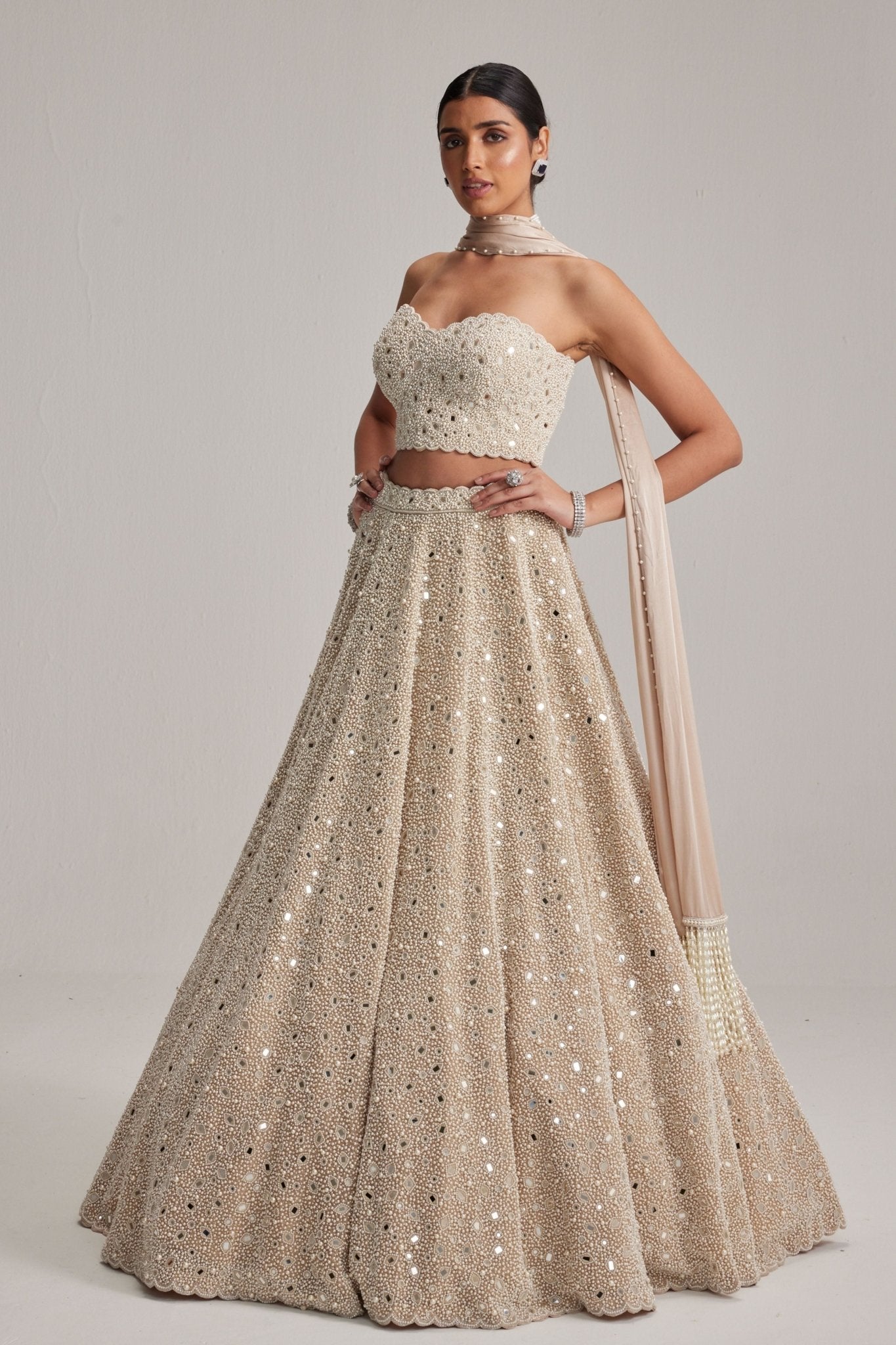 Pearl Corset Lehenga Set With Stole - Vvani by Vani Vats - Elahe