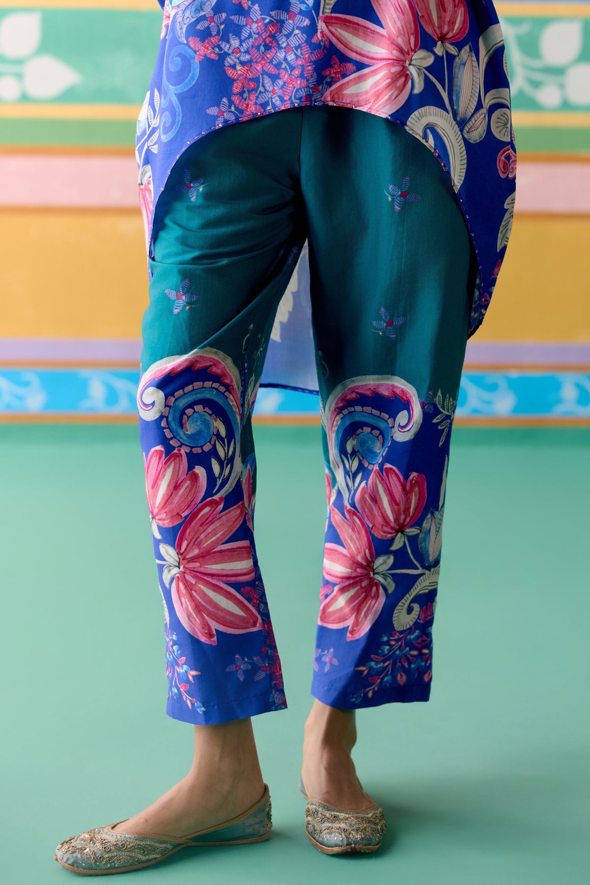 Teal Paisley Short Kaftan Set