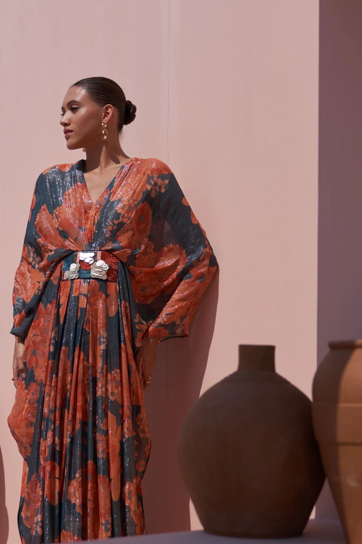 Navy Moroccan Shimmer Belt Kaftan