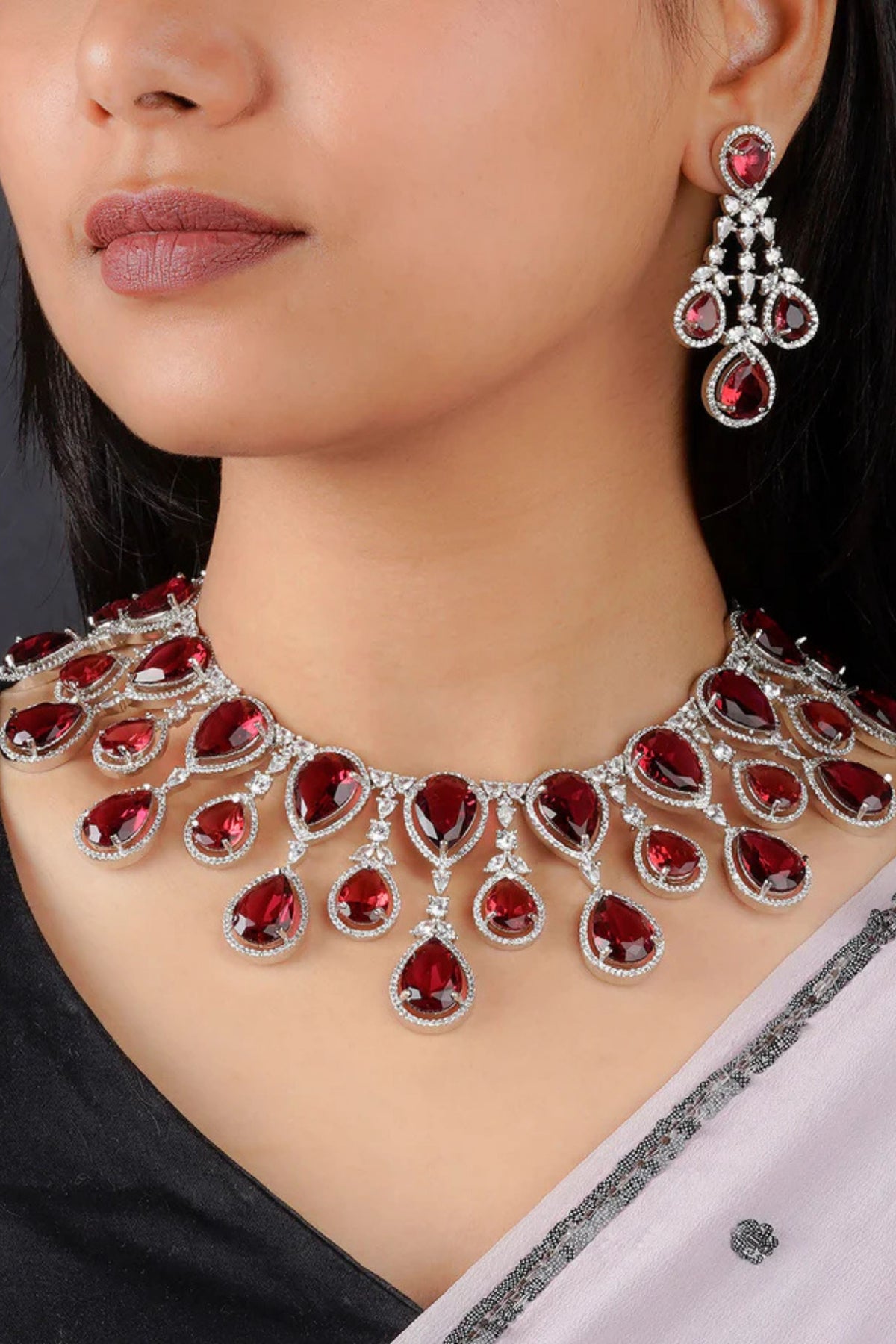 Red Faux Diamond Necklace Set