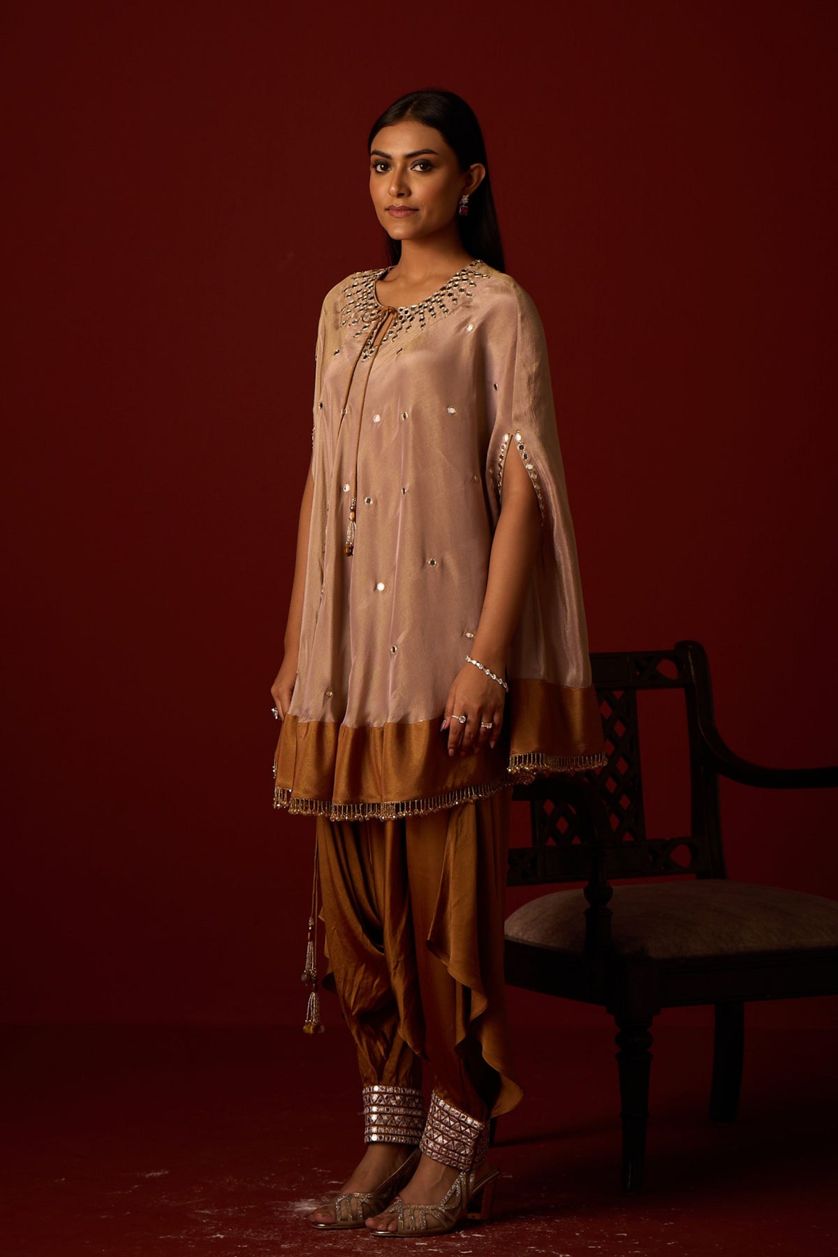 Antique Silver Mirror Work Round Cape Set