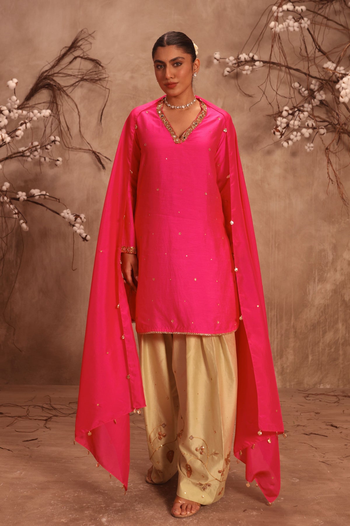 Hot Pink Jaal Kurta Set