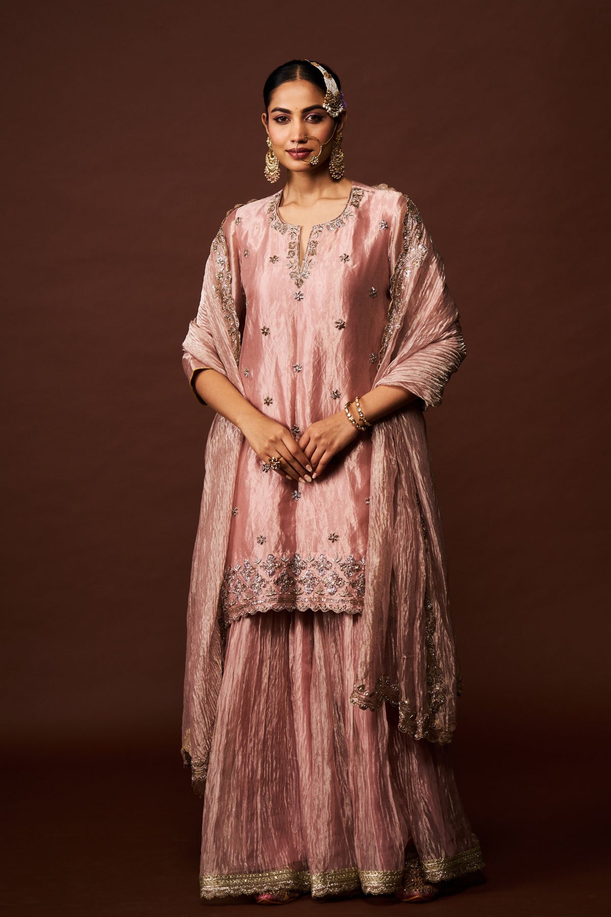 Pink Tissue Noor Sharara Set