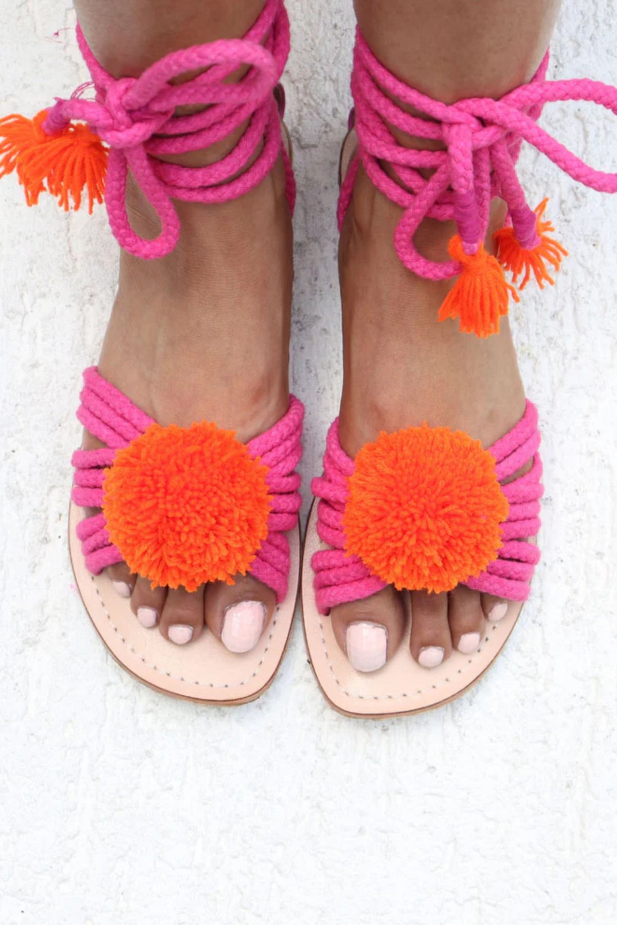 Paula Pink &amp; Orange Tie Up Sandals