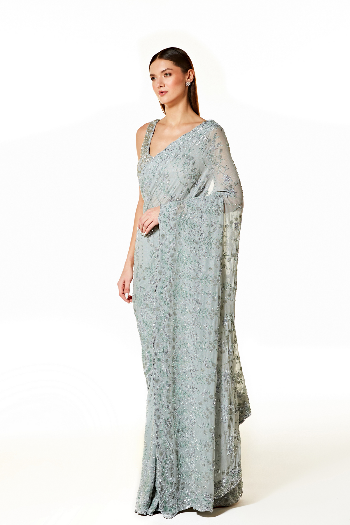 Silver Grey Zaynab Saree Set