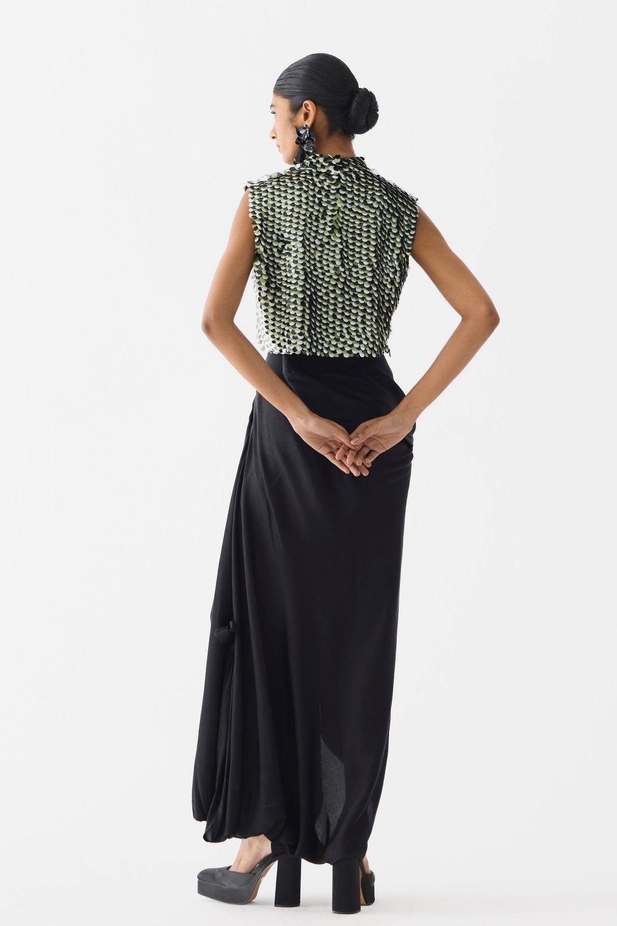 Green Paradise Sequin Top With Knot Skirt