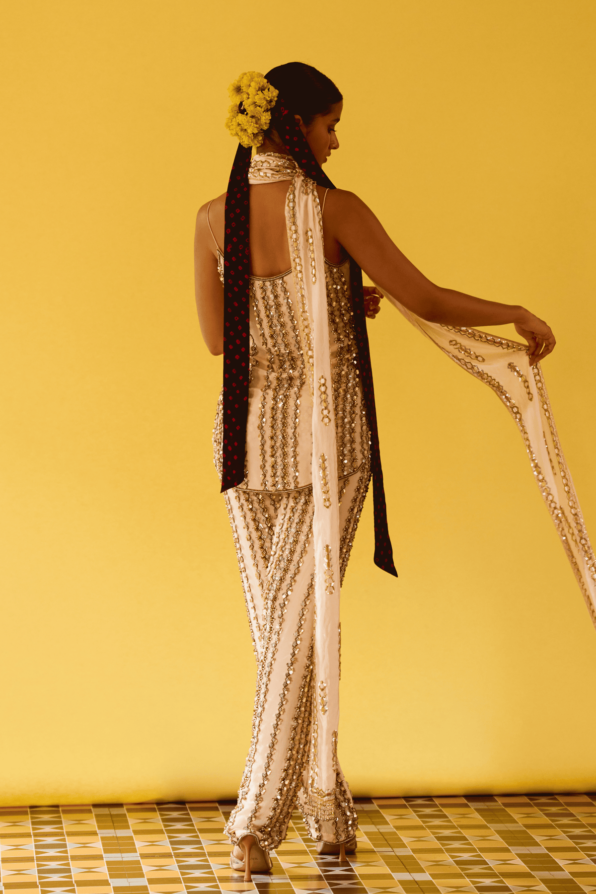 Beige Sequin Kurta Set