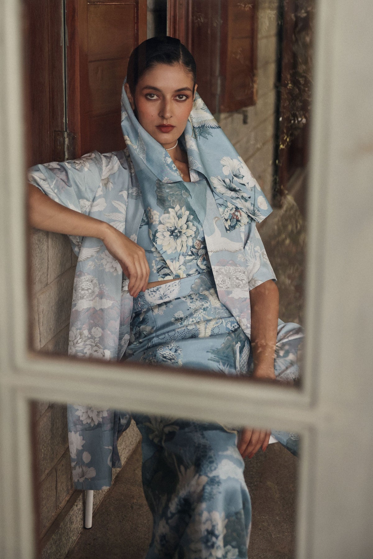 Blue Residue Jacket Set