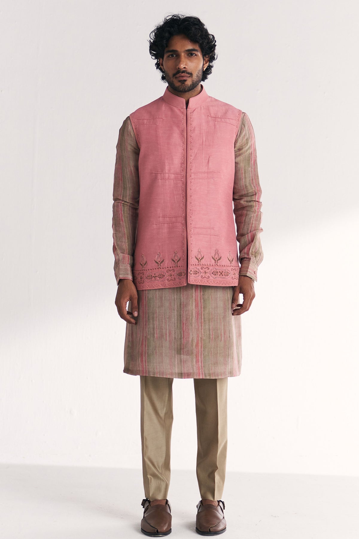 Dino Pink Nehru Jacket Set