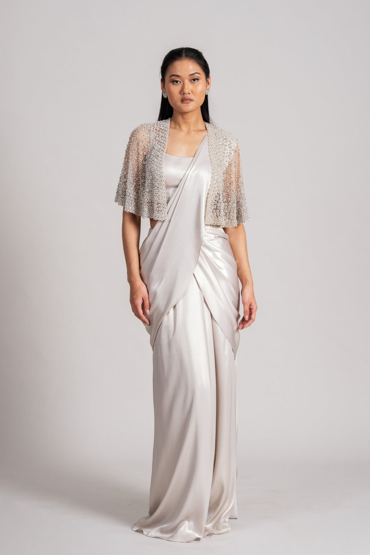Pearl Meteor Glossy Draped Saree Set