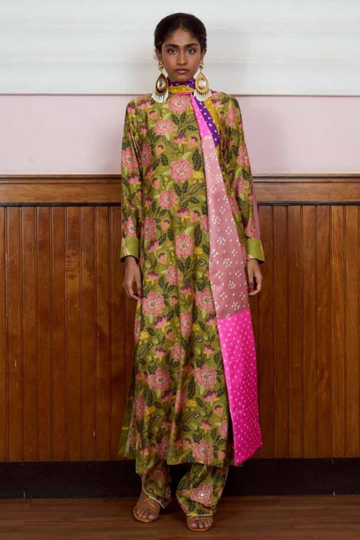 Tehzeeb Olive Floral Kurta Set