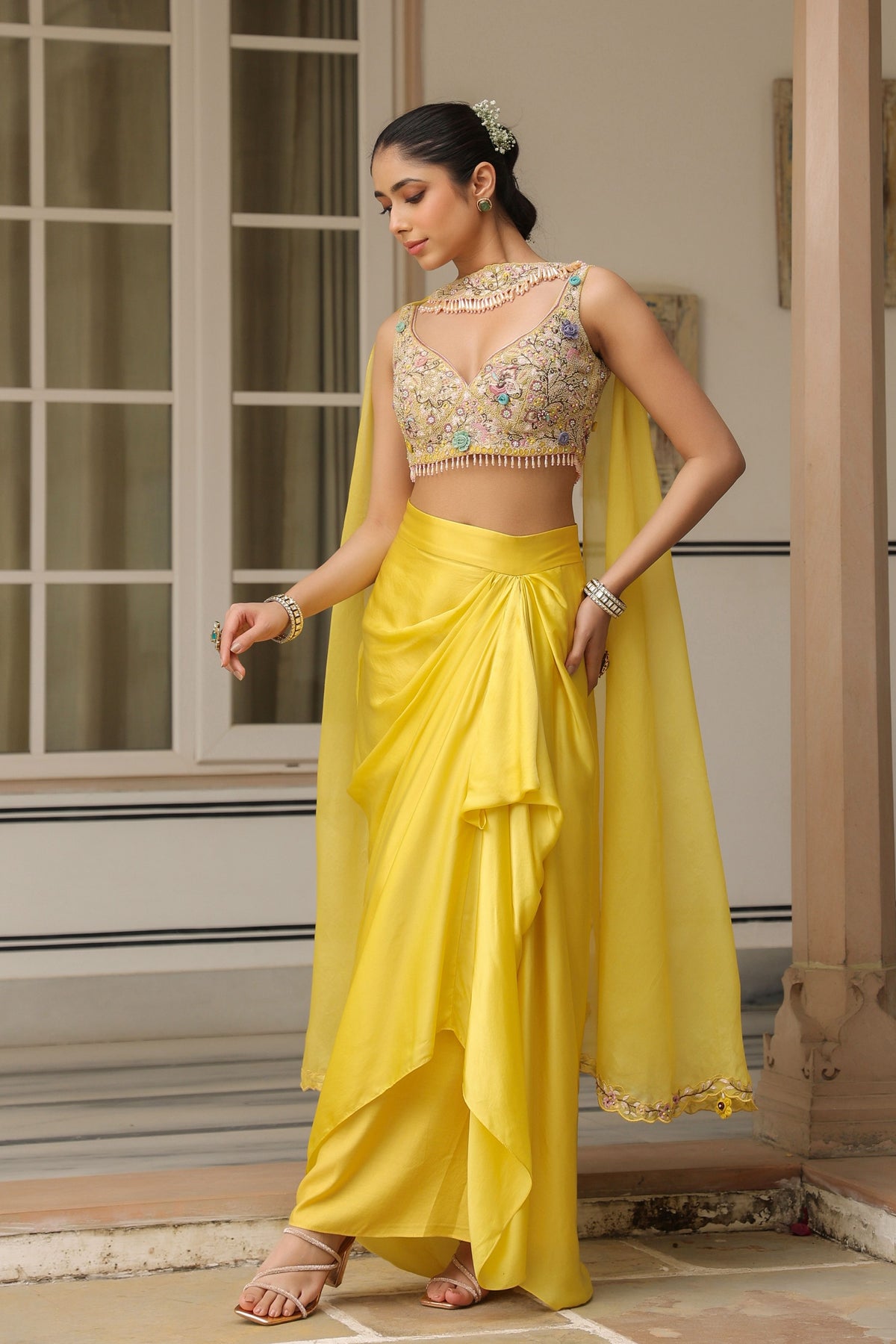 Gulzar Heavy Chocker Neck Drape Skirt Set