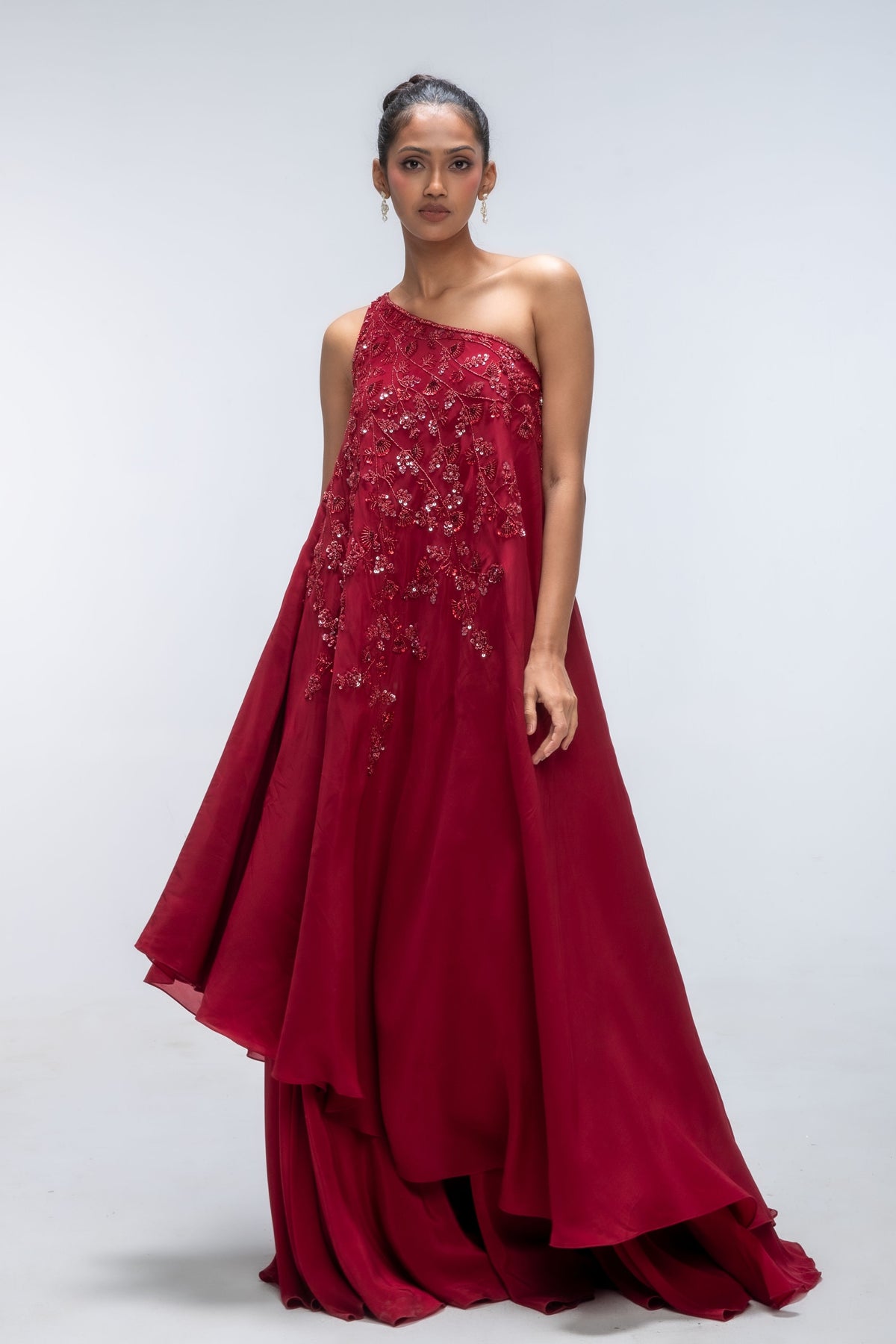 Red Reverie Ripple Sharara Set