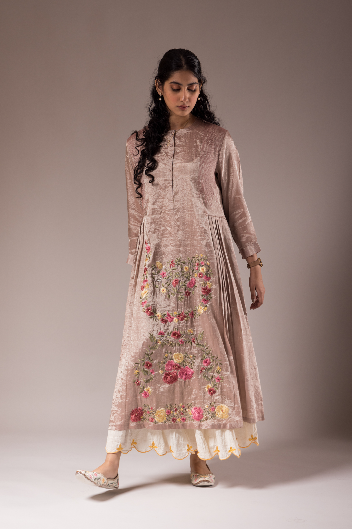 Gold Dress With Side Pleats