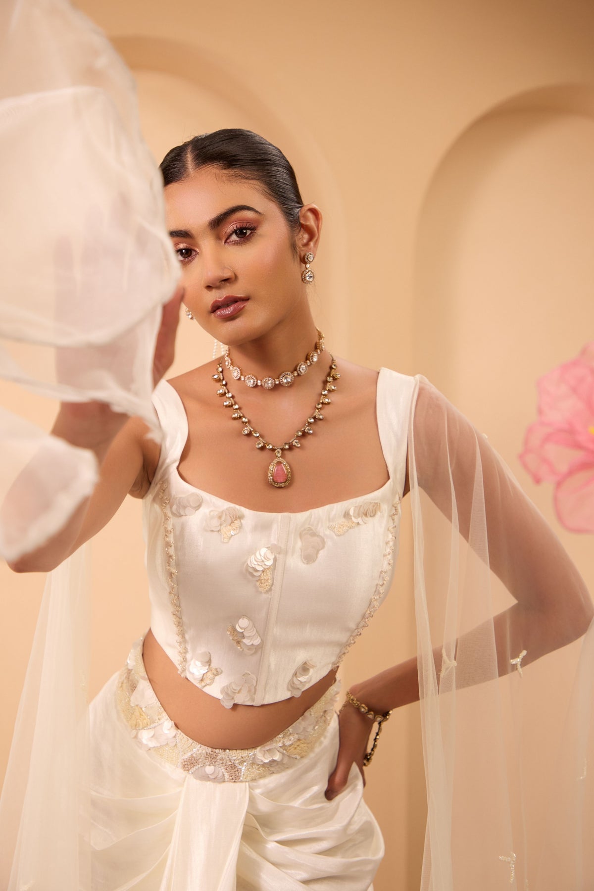 Ivory Drape Saree Set