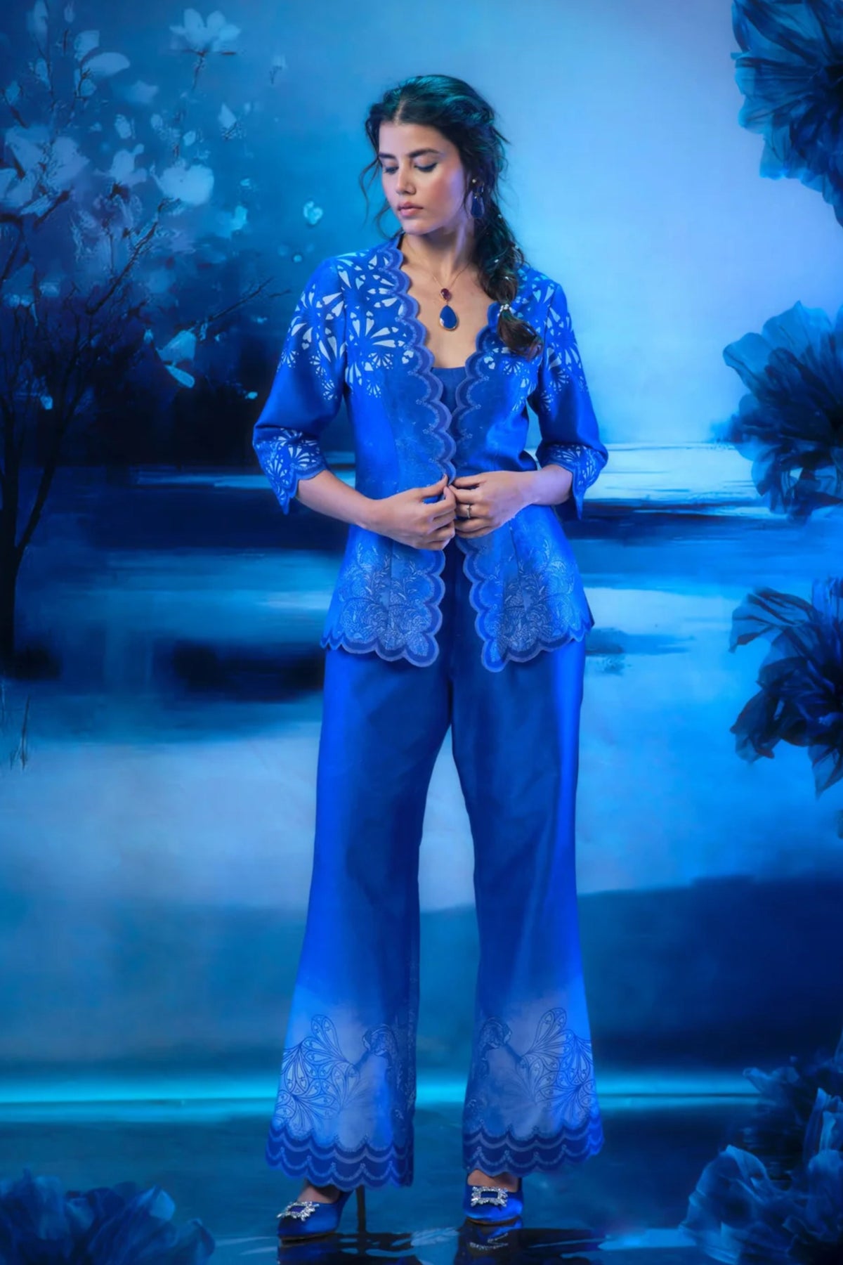 Twilight Printed Scallop Jacket Set