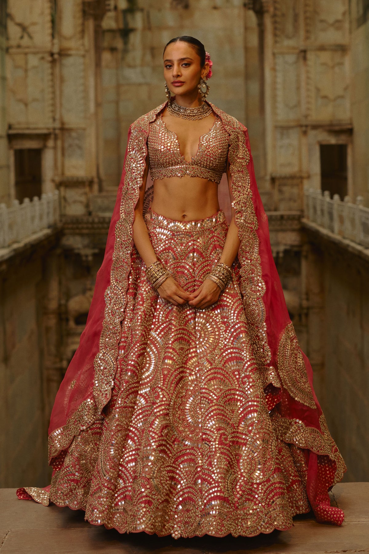 Rust Mirror Lehenga Set