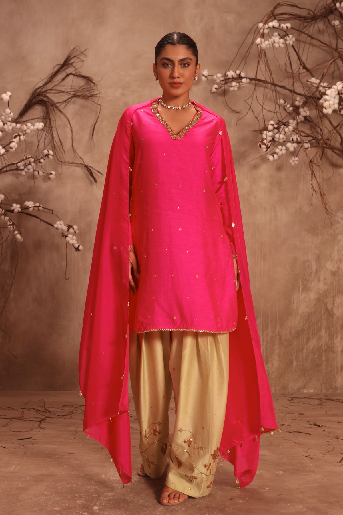 Hot Pink Jaal Kurta Set