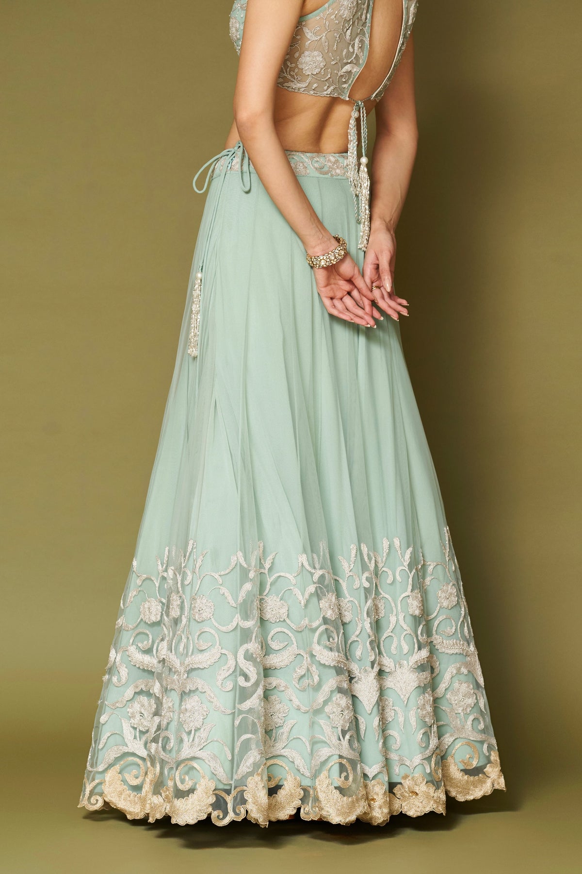 Aqua Embroidered Net Lehenga Set
