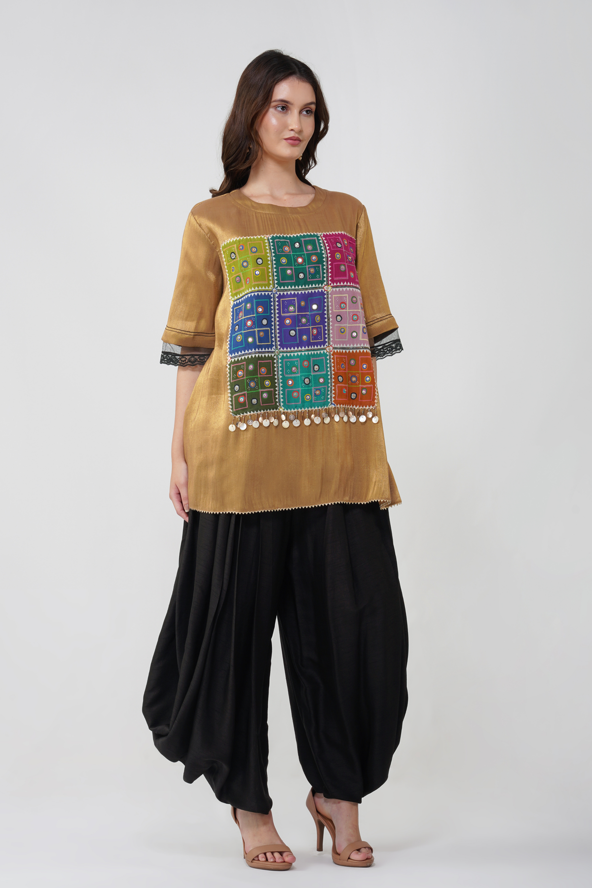 Mirrorwork Printed Top and Dhoti Set
