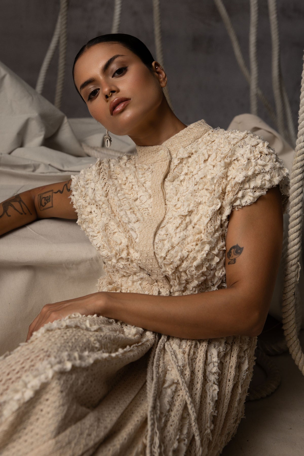 Ivory Ruched  Dress