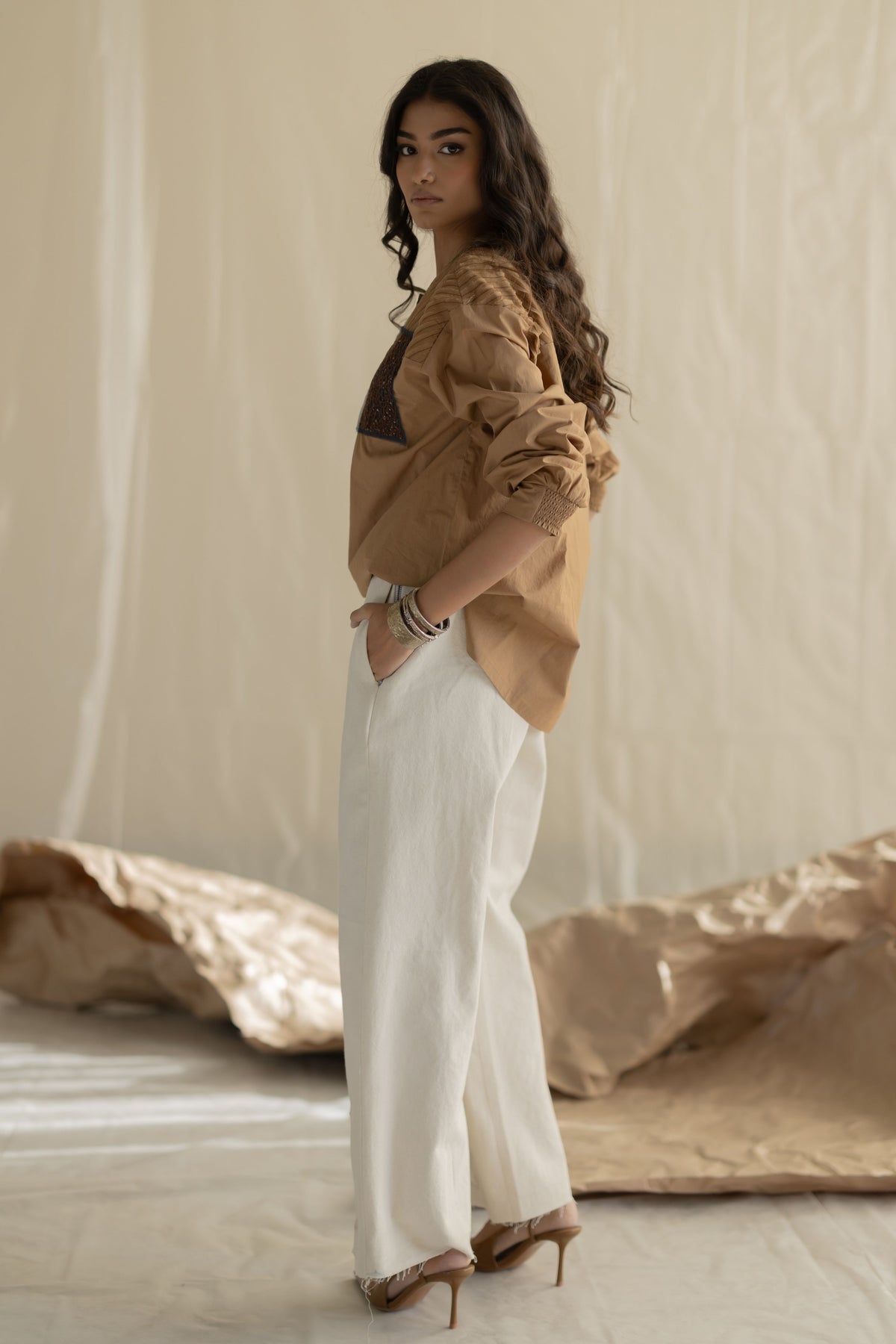 Beige Fringe Top
