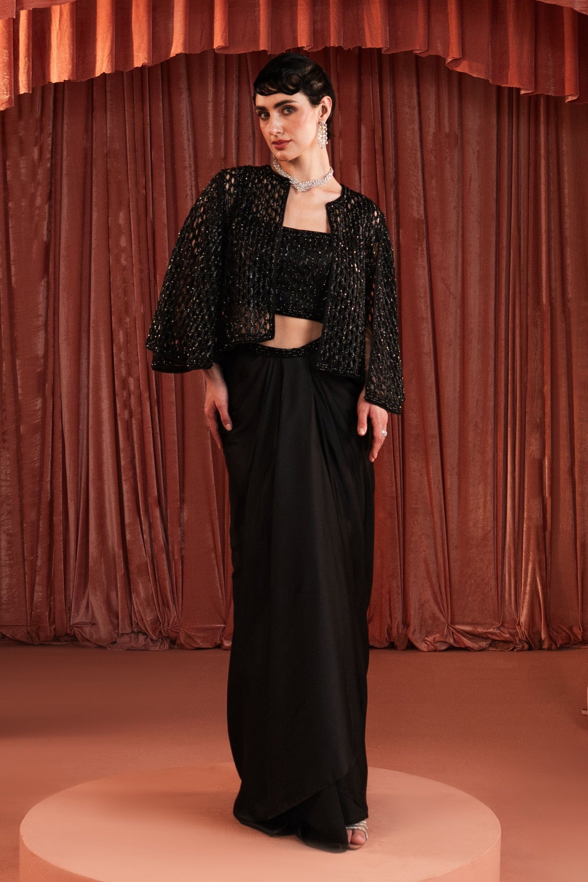 Black Beaded Cape Set