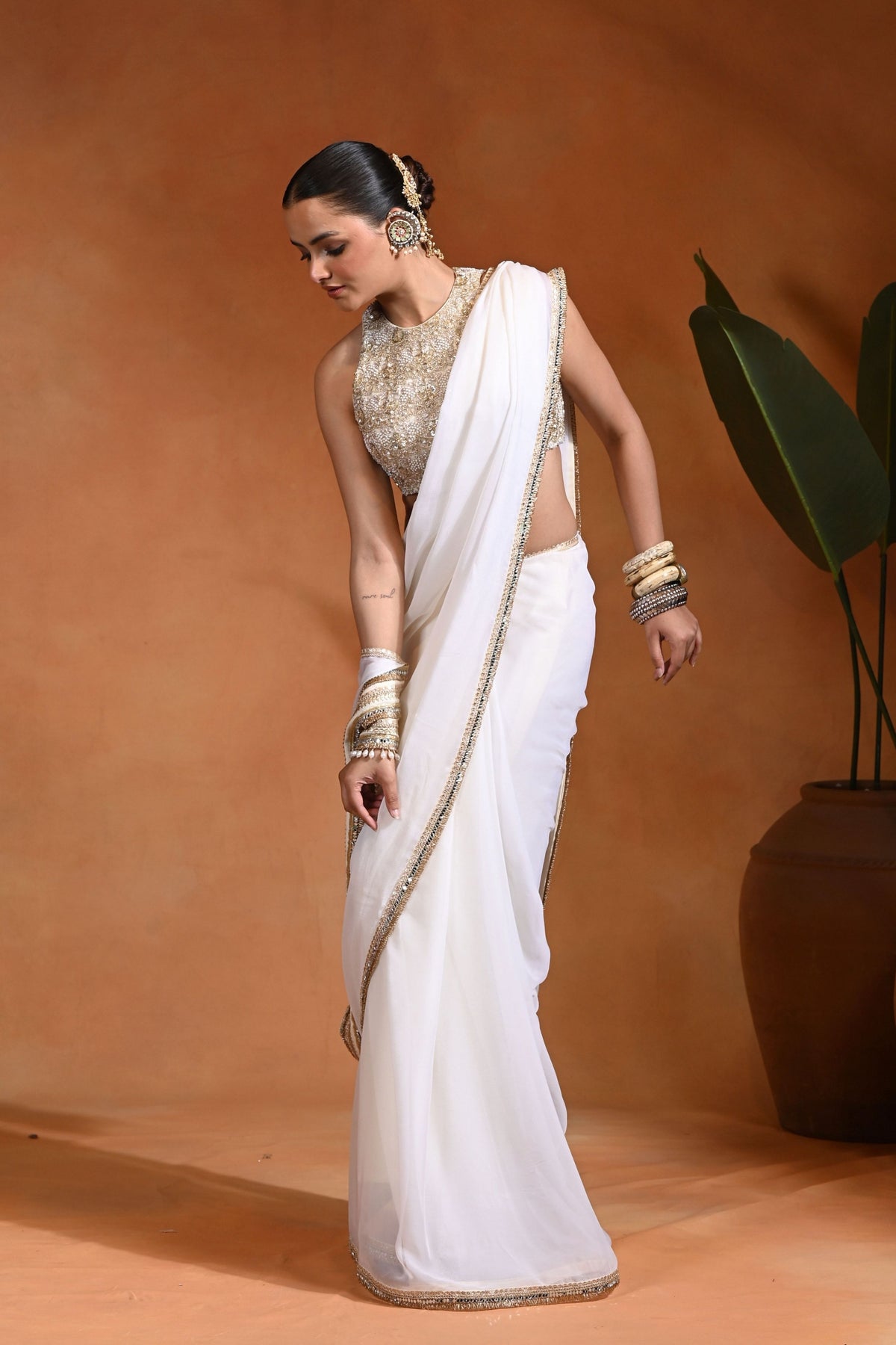 Noor Ivory Gold Saree