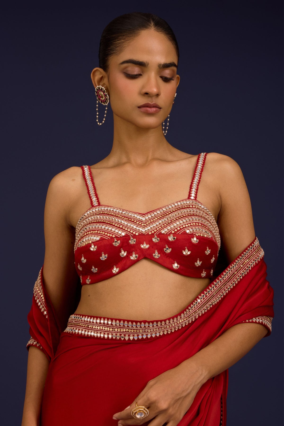 Pink Embroidered Net Saree Set