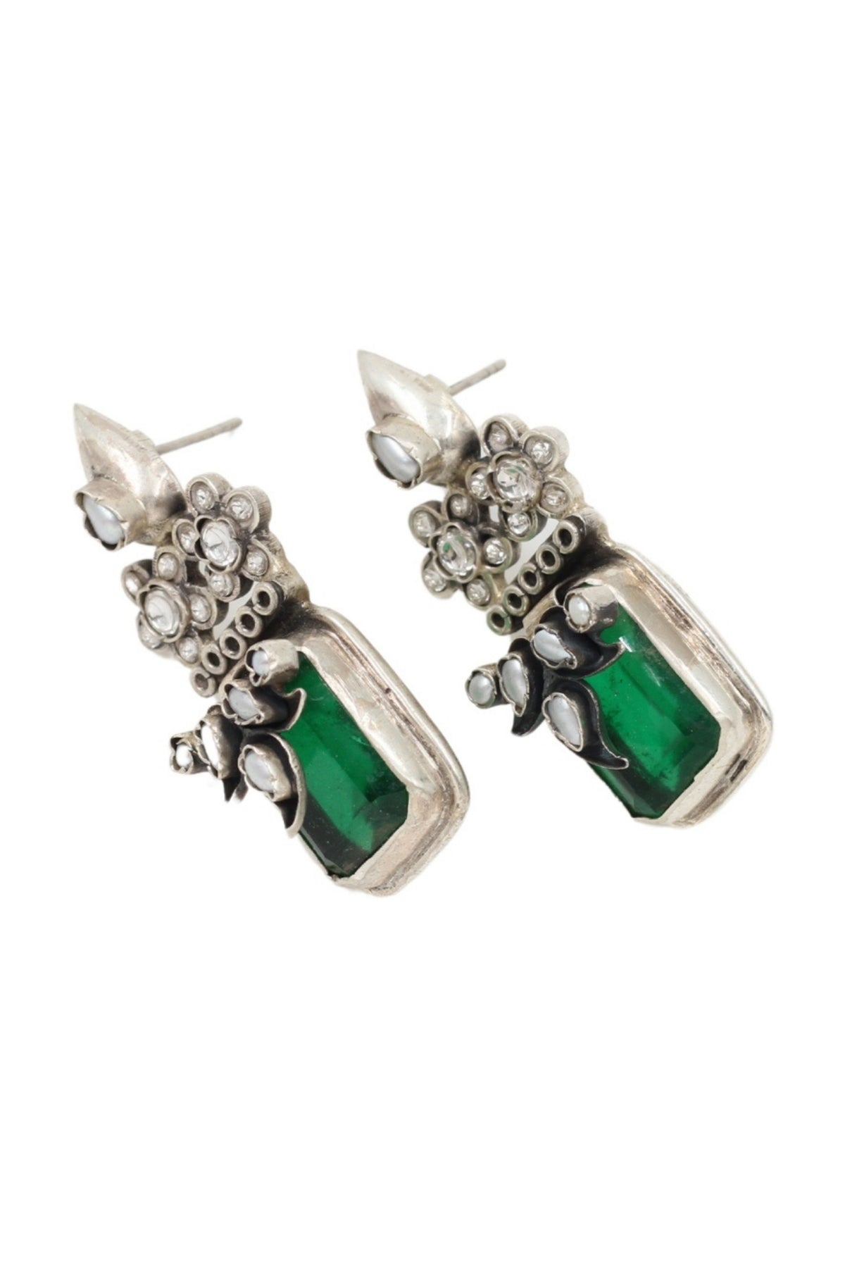 Green Silver Earrings