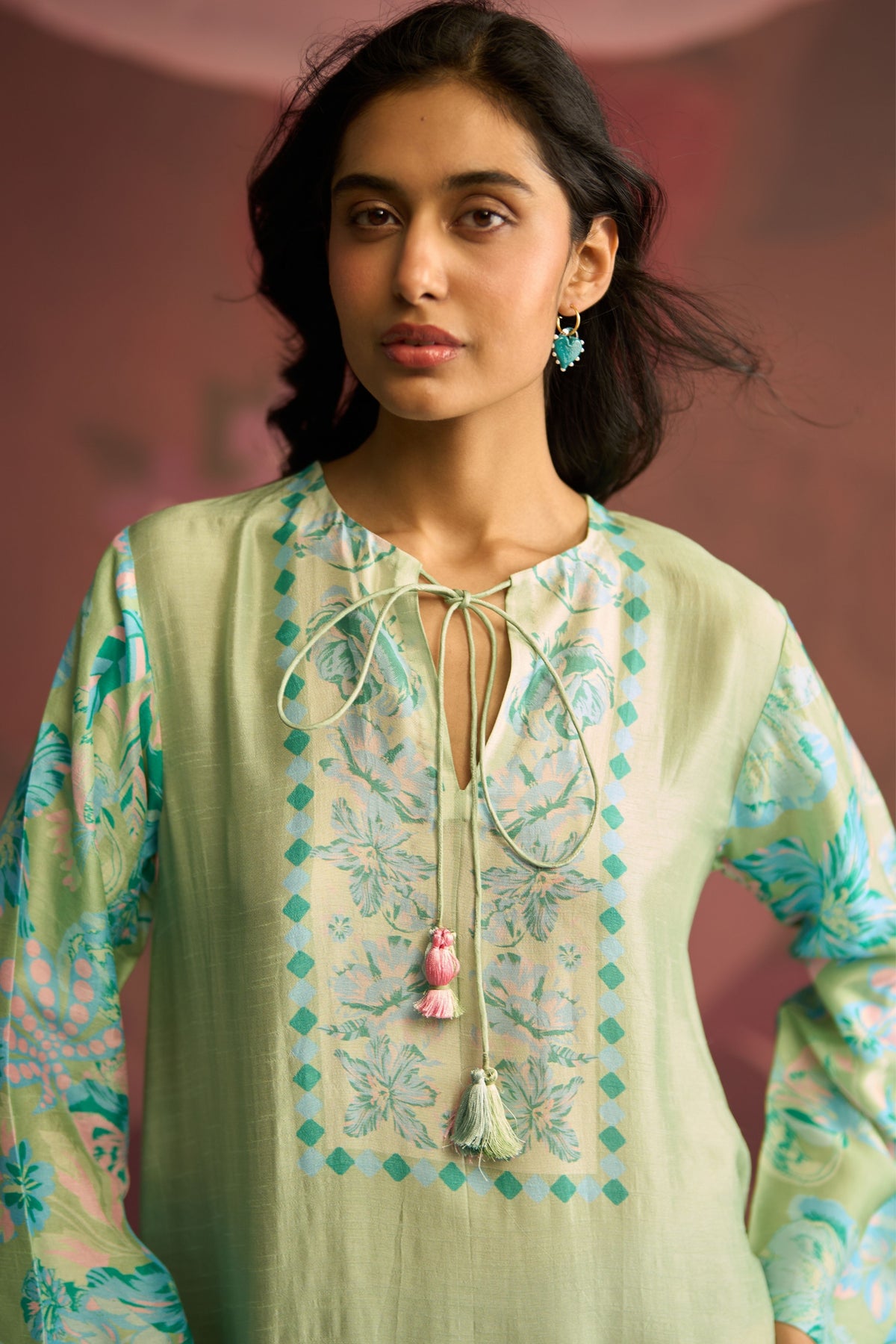 Mint Green Sage Bloom Kaftan