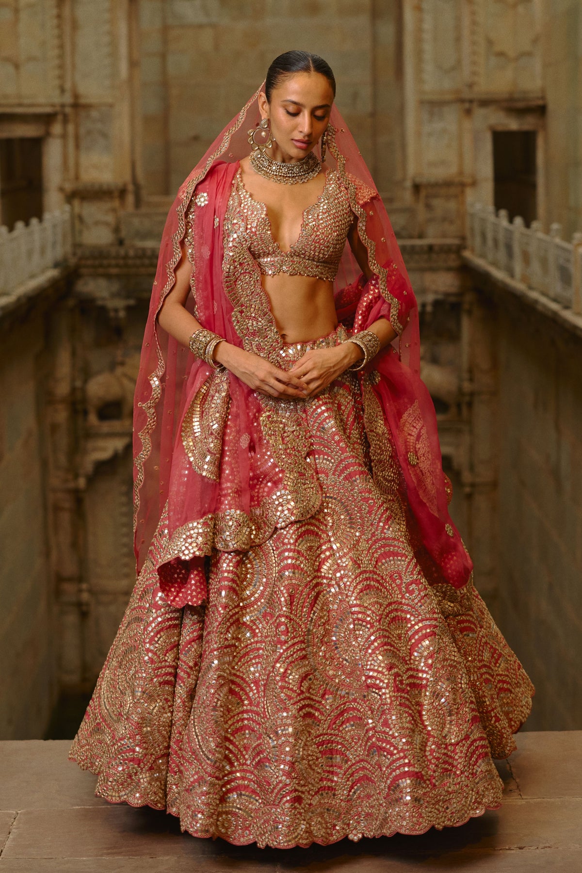 Rust Mirror Lehenga Set