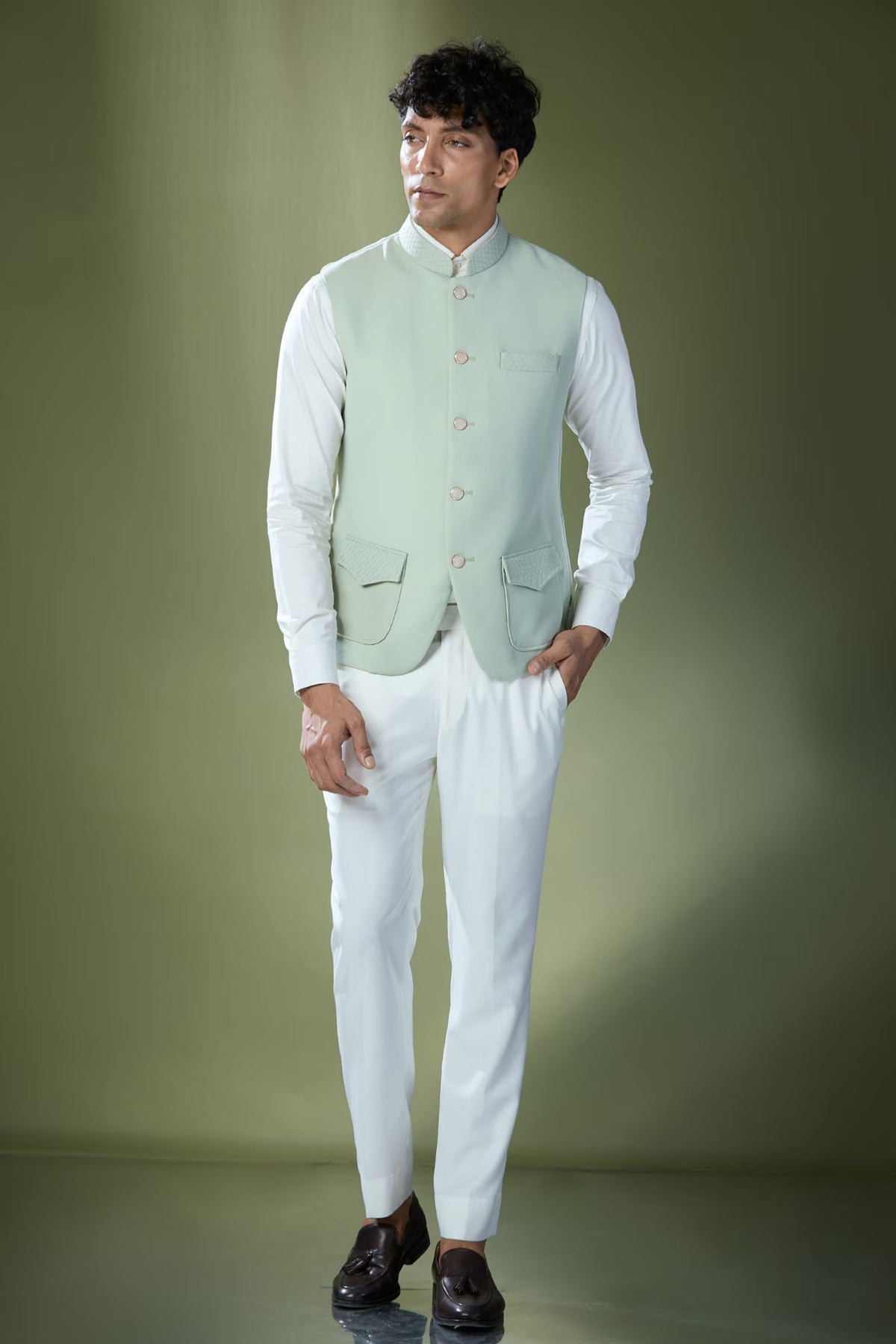 Pista Green Nehru Jacket Set