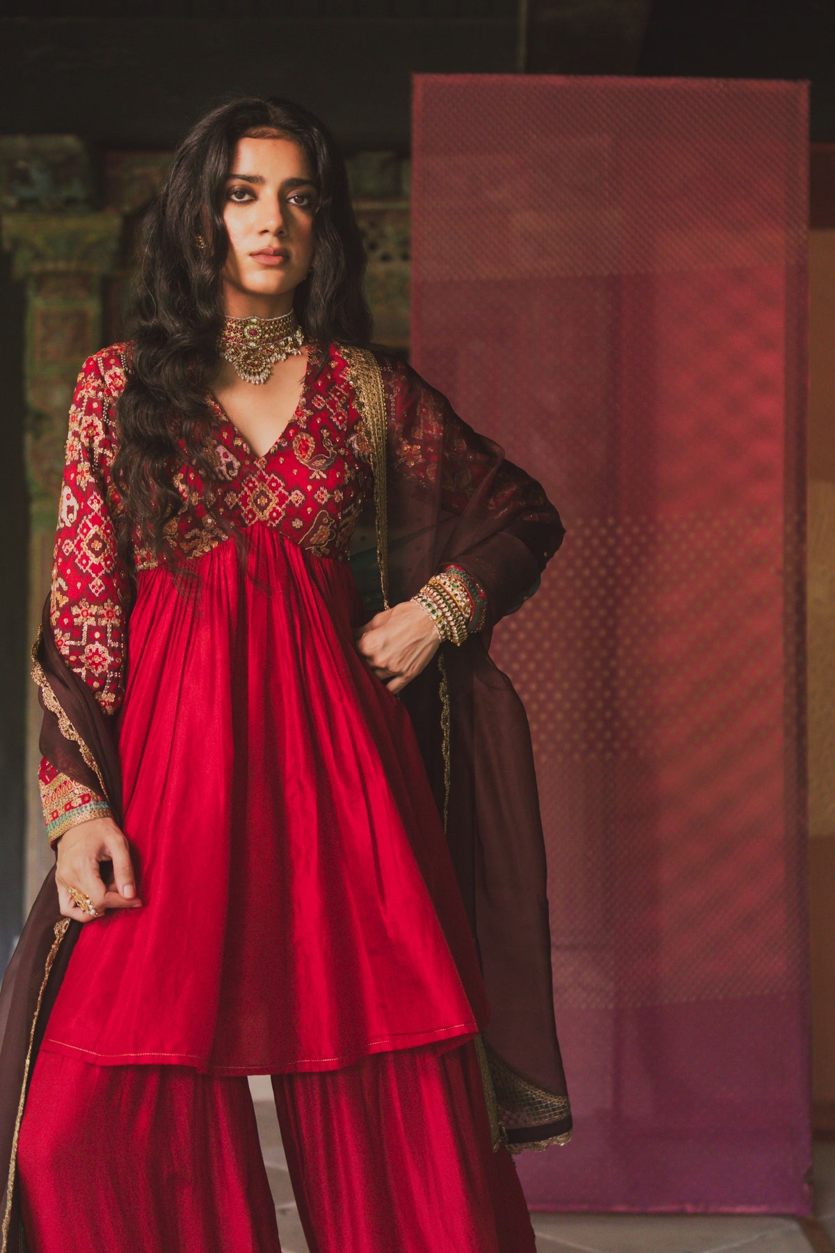 Ami Red Sharara Set