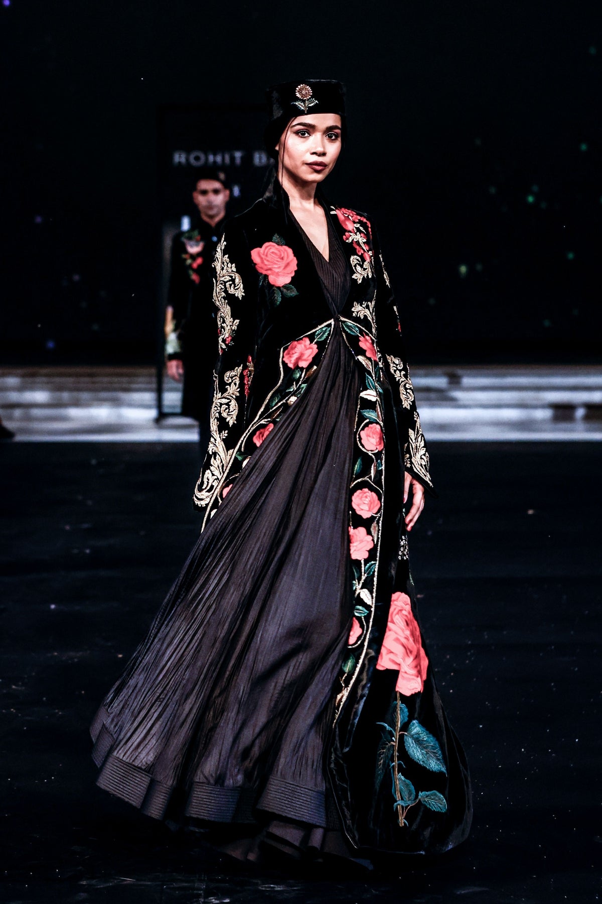 Embroidered Silk Velvet Long Jacket