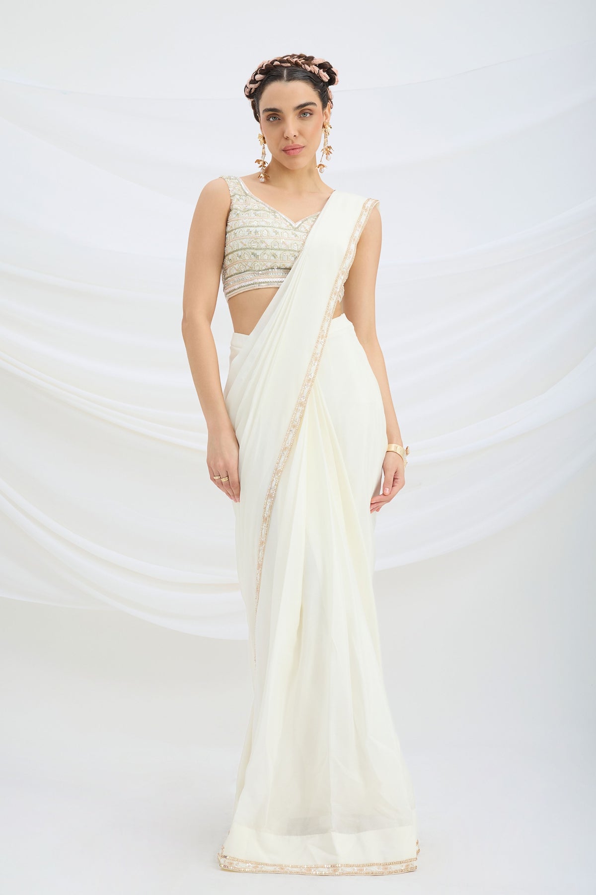Off White Drape Saree Set