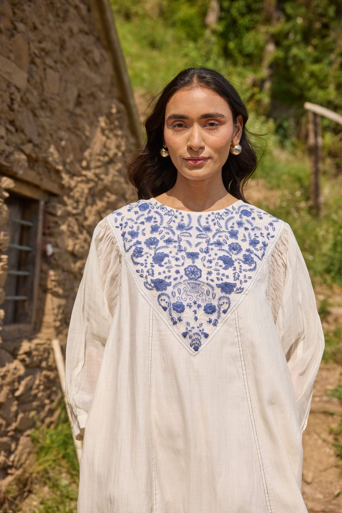 Embroidered Yoke Chanderi Dress