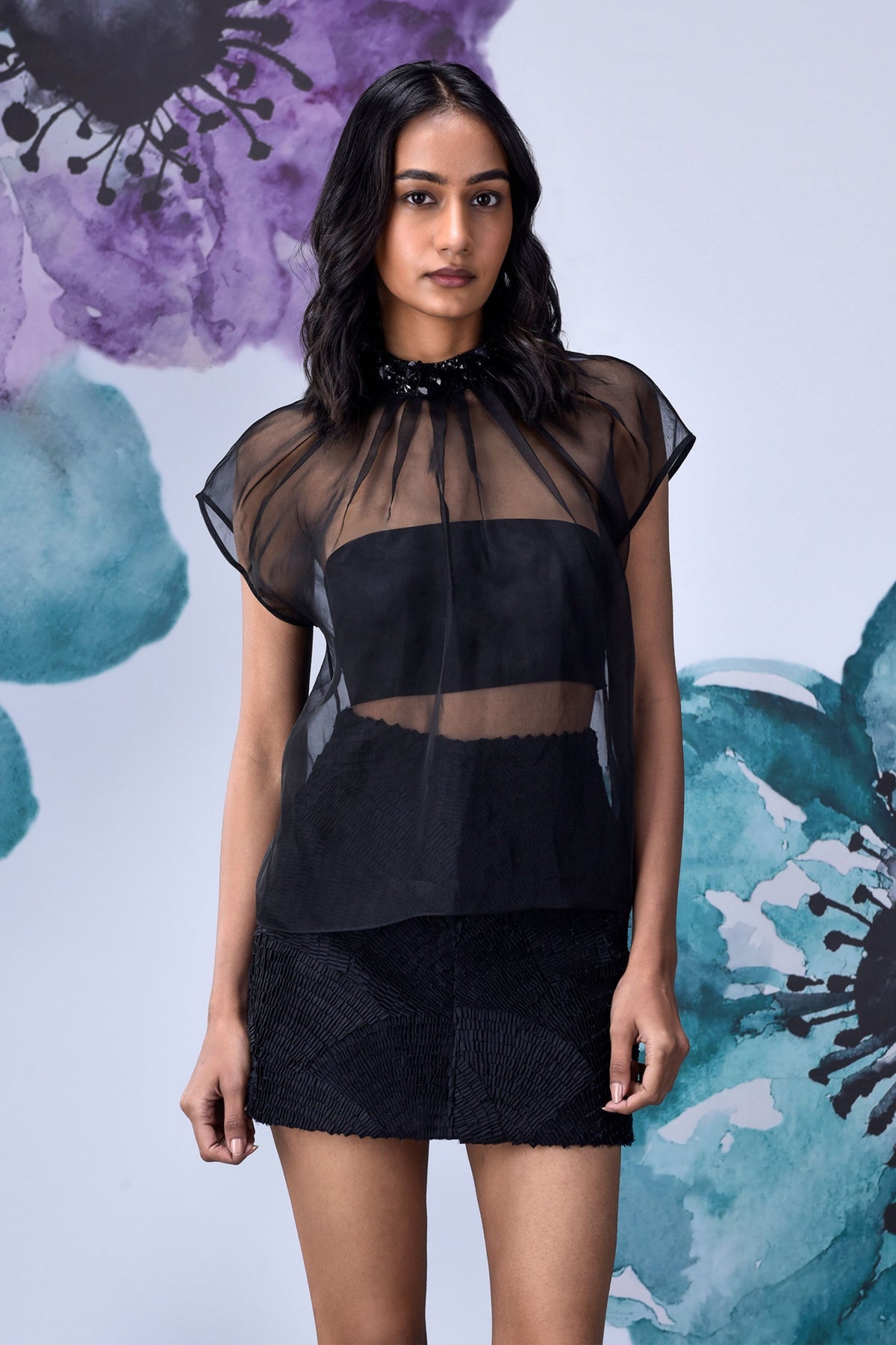 Organza Gather Neck Top