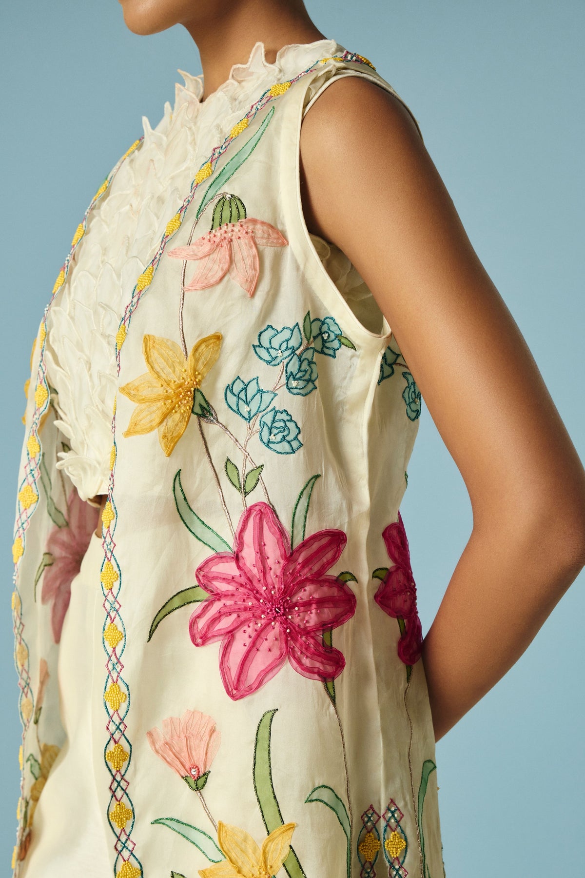 Ivory Floral Applique Long Jacket
