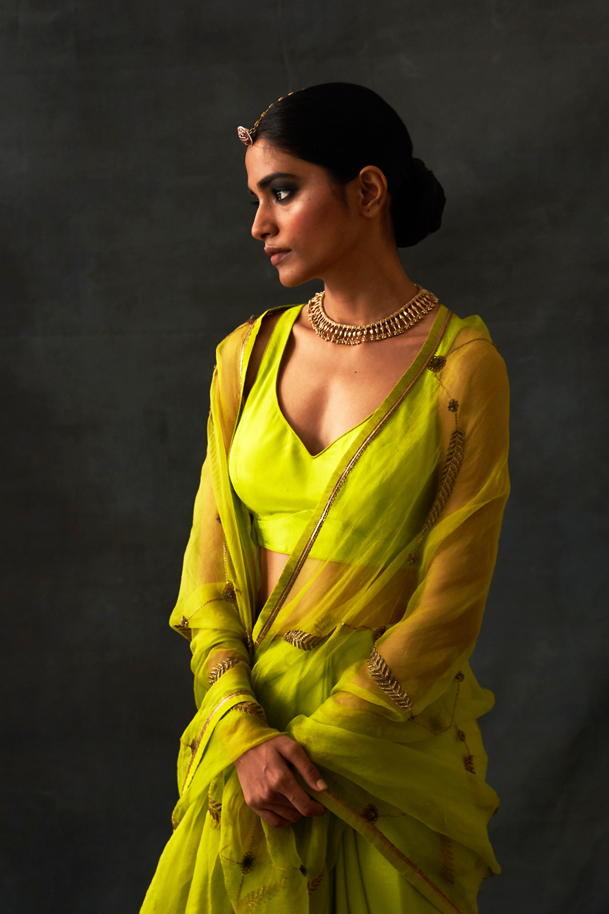 Lime Embroidered Saree