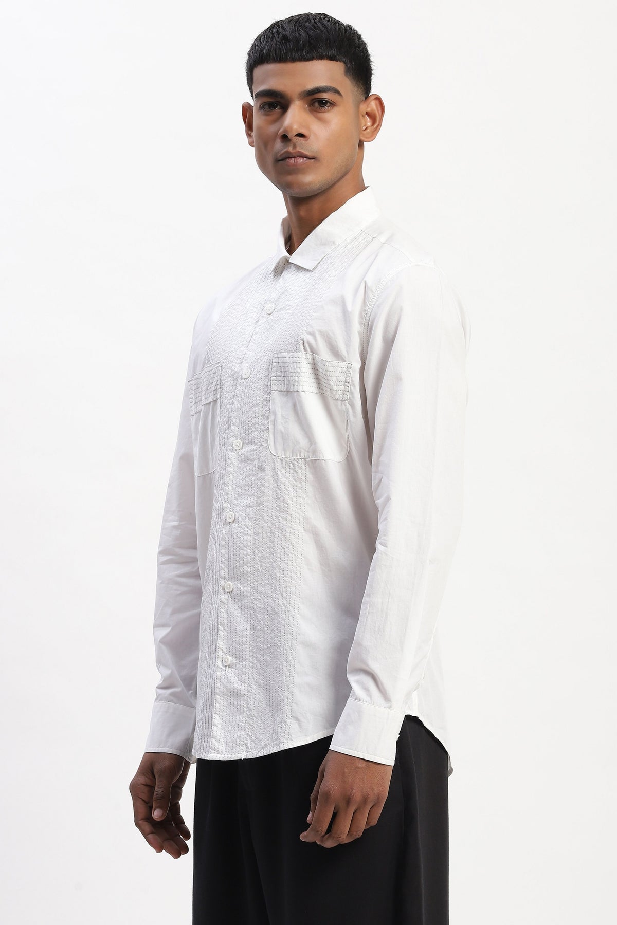 White Engineered Trapunto Shirt