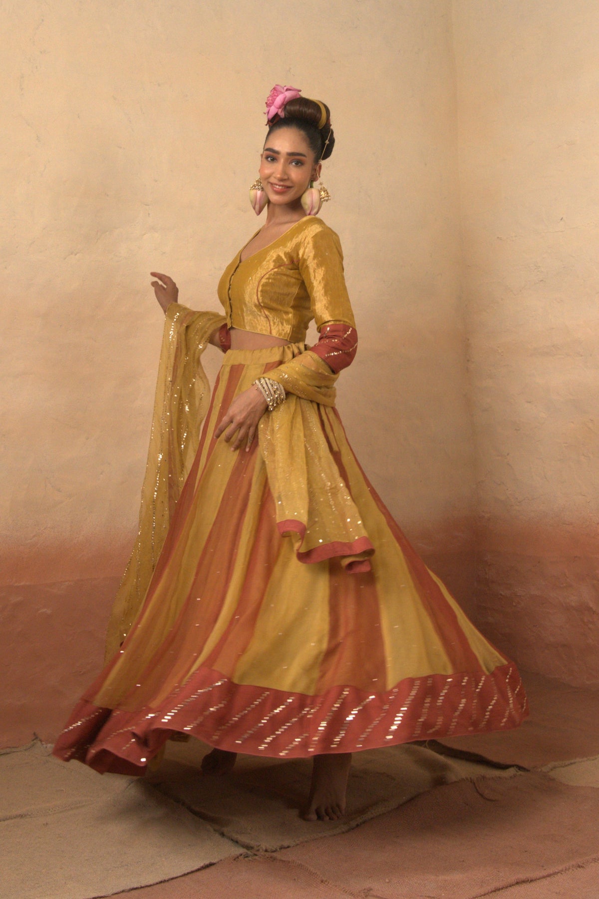 Multicolour Tissue Lehenga