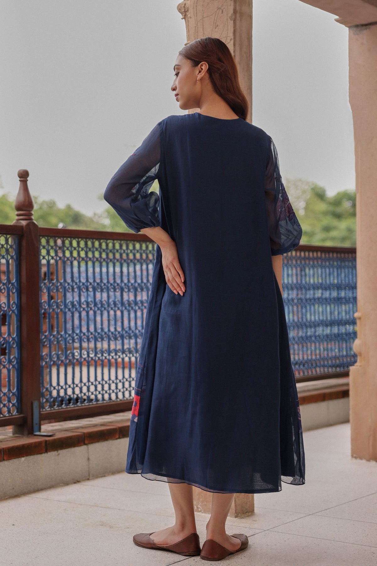 Indigo Bloom Pintuck Dress