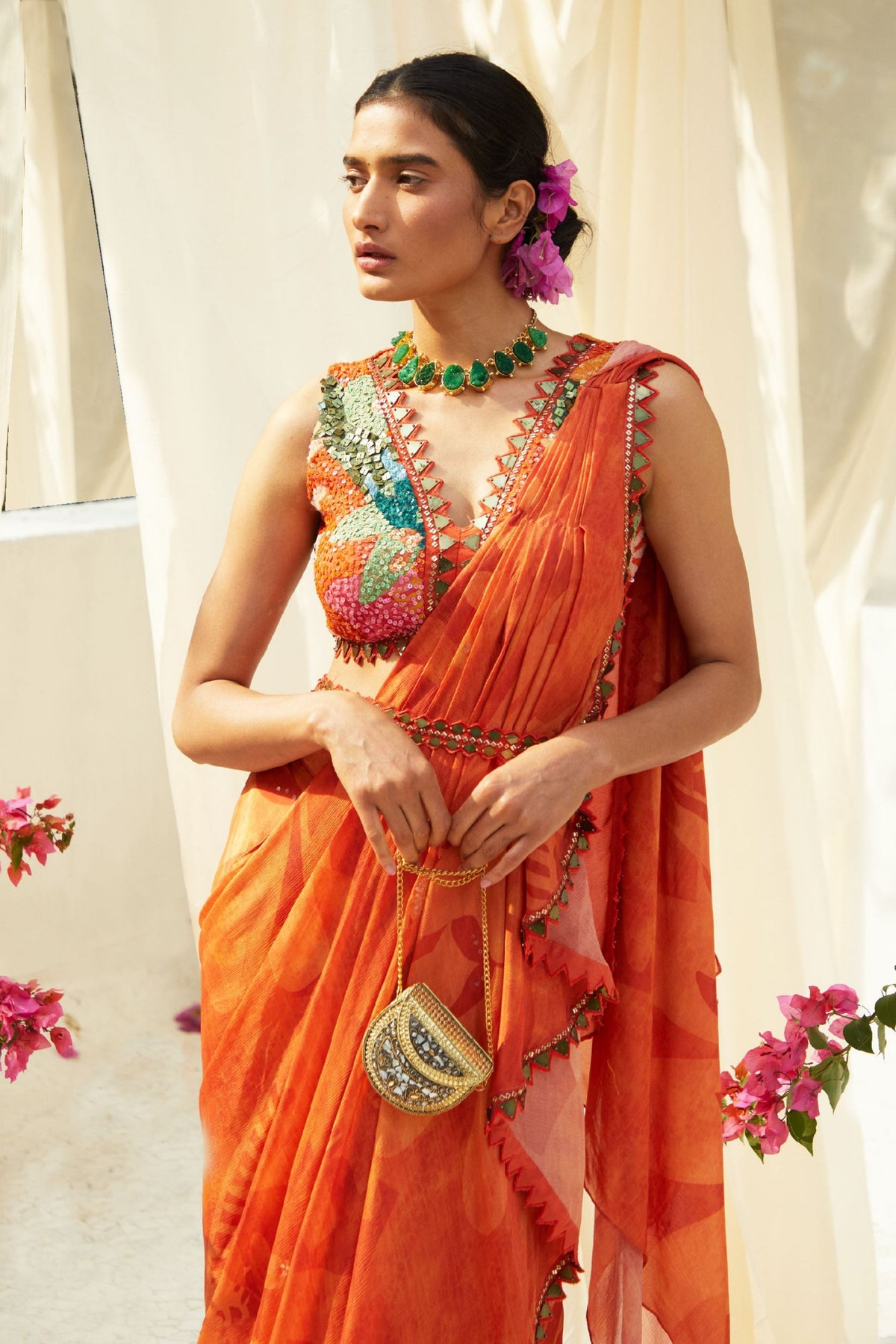 Rust Saree Set