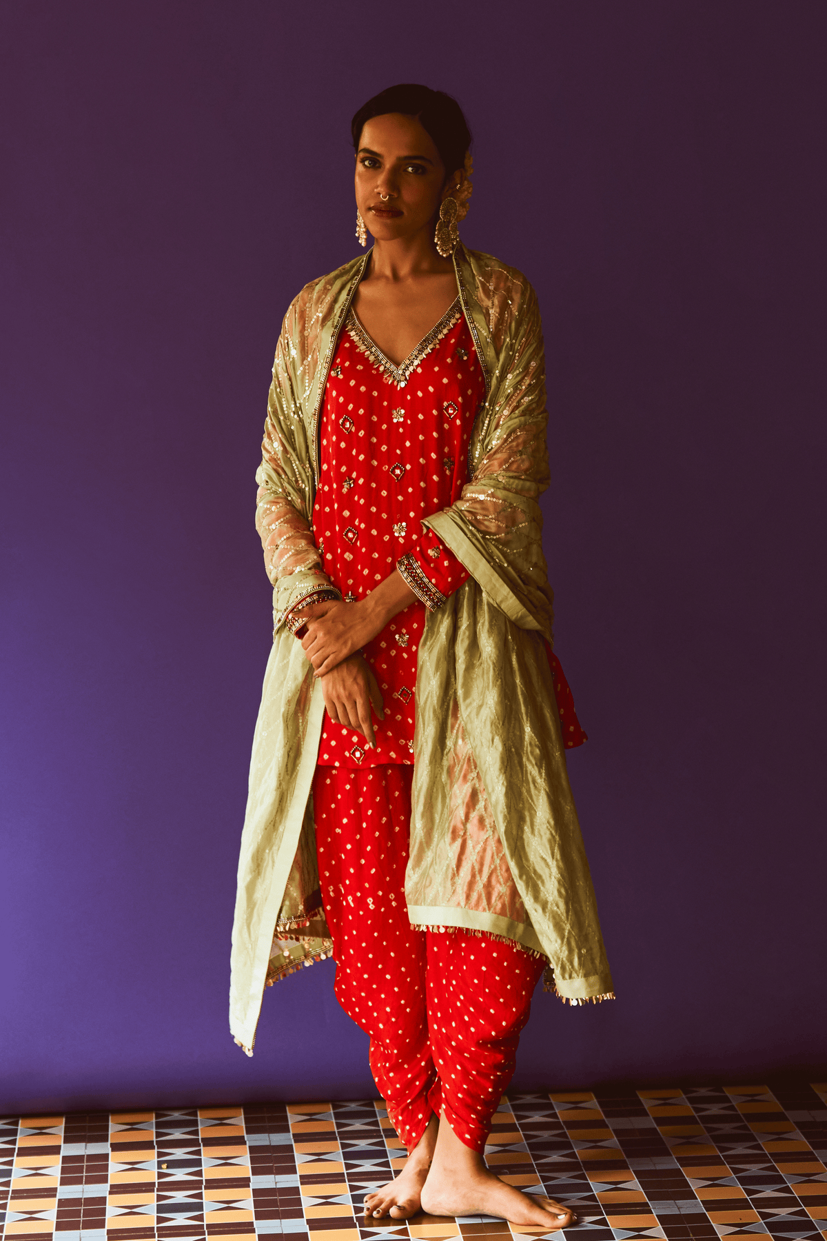 Bandhani A Line Kurta Set