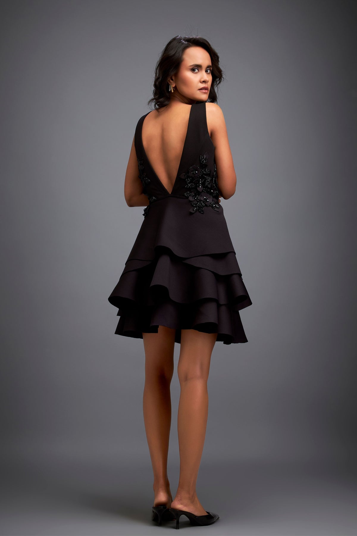 Plunging Neckline Black Dress