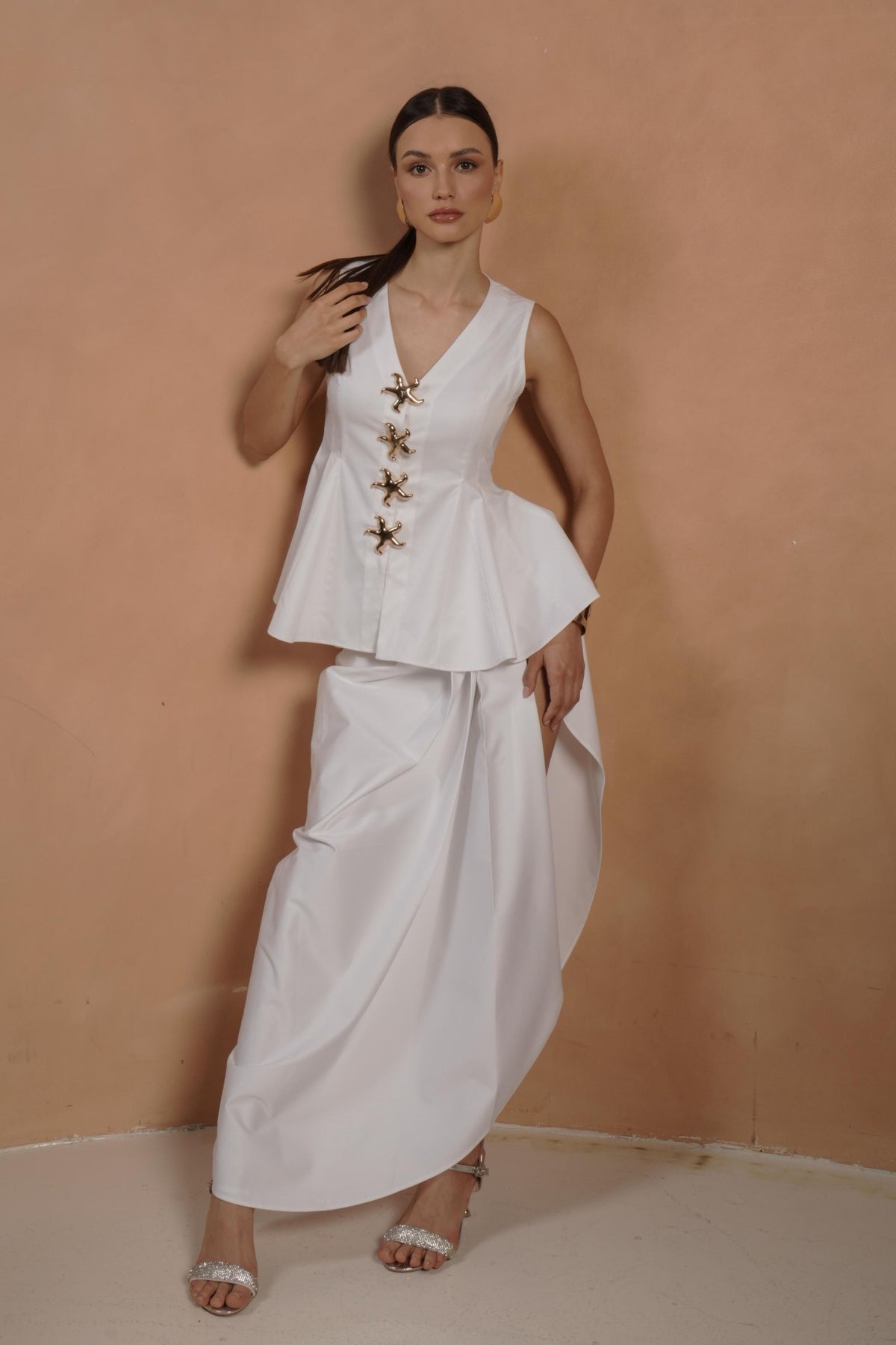 Peplum Top And Draped Skirt
