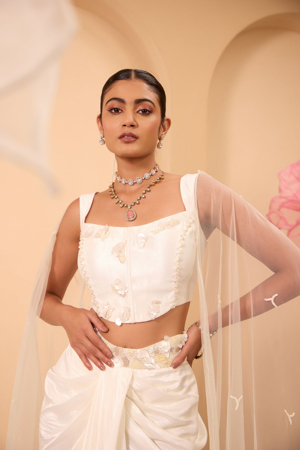 Ivory Drape Saree Set